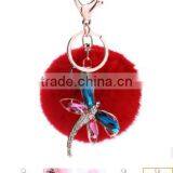 Bling Crystal Kiss Fur Pom Pom Keychain Fancy Lady Costume Keychain Jewelry High End Fur Ball Crystal Keychain Bag Charms thumbnail-5