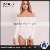 Long Sleeve Jumpsuit With High Leg Cotton Soft Basic White Off Shoulder Sexy Thong Bodysuit thumbnail-1