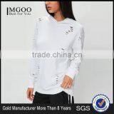 White Distressed Oversized Hoodie Cut Hole Custom 100% Cotton Frech Terry Drop Shoulder Ripped With Hooded thumbnail-1