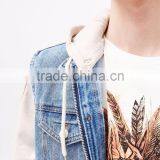 2017 Wholesale Plain Denim Jacket Mens With Contrast Hooded Sweatshirt thumbnail-3