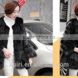 2016 Luxury Genuine Natural Fox Fur Coat Jacket Rabbit Fur Patchwork Winter Women Fur Leather Outerwear Coats Plus Size thumbnail-3