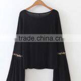 Runwaylover EY2366B Ladies Fashion Flare Sleeve Embroidery Blouse thumbnail-4