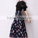 100% Polyester Sweet Floral Midi A-Line Bubble Skirt thumbnail-5