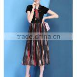 Summer Odile and Chiffon Combined Little V-neck Middle/long Style Dress With Waist Bow thumbnail-1
