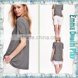 Hot Grey Stretch Soft Fabric Loose Fitness Womens Big Wide Neck Short Sleeve T-Shirts thumbnail-4