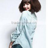 Popular 100% Cotton Washed Denim Cowboy Long Sleeve Shirt for Women thumbnail-2