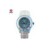 Water Resistant Ladies Blue Dial White Silicone Ice Hand Watch For Advertising Gift