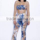 Coffee Gradient Bell Bottomed Pants and Top Set /19 Color Xayn Tie Dye Wide Legging Flare Trousers and Top Two Piece Set