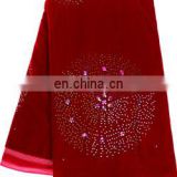 Wholesale red sequins velvet net lace fabric