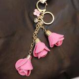 Fashion Leather Rose Tassel Metal Keyring Handbag Pendant Promotional Keychain Bag Charms thumbnail-4