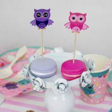 Colorful Owl Wood Picks Fruit Kabobs Skewers Cocktail Toothpicks Cupcake Appetizers Cake Toppers Signs Party thumbnail-2