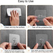 Adhesive Hooks, Sticky Hooks, Transparent Reusable Removable Adhesive Hooks for Hanging, Wall Hooks for Hanging Can be Use for Kitchen Bathroom Shower Outdoor Home Improvement thumbnail-5