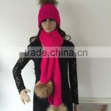 wholesale many colors cable knitted cashmere hat and scarf sets