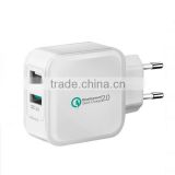 QC2.0 QC3.0 EU plug dual usb travel charger 4.8A adapter for iPhone/iPad and Samsung