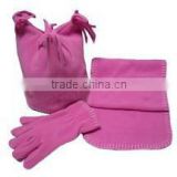 blank kid's pink fleece hat scarf and glove