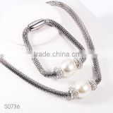 Classical style wholesale jewelry big pearl silver titanium chain jewelry set for special occasion