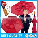 Golf Umbrella Folding Fibereglass Ribs Vented Canopy Wood Style Handle thumbnail-3