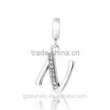 S067N Globalwin 925 Sterling Silver Alphabet Letter N Paved With Crystals Charms thumbnail-2