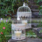 Elegant Patio Decoration Antique White Metal S/2 Bird Cage Flower Holder thumbnail-2