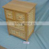 Wooden Cabinet With Wicker Drawers, Mini Wood Chest of Drawers thumbnail-2