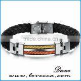Jewelry Handmade PU Braided Leather Handcuff Charm Bracelet For Men thumbnail-1