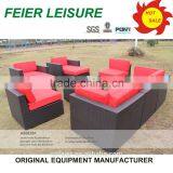 Modern Black Outdoor Rattan Sofa With Orange Cushions thumbnail-3