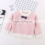 Wholesale Chinese Winter Clothes Kids Striped Cropped Pullover Sweaters With Bowknot thumbnail-4