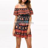 Backless off Shoulder Printed Reddish Orange Pictures Latest Women Fashion Sex Dress thumbnail-3