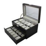 20 Slots Mens Watch Box PU Leather Watch Case Glass Top Watch Display Organizer thumbnail-1