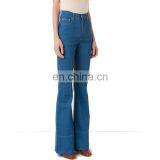 Blue Cotton High-waisted Wholesale Women Flared Jeans thumbnail-5