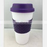Promotional Custom Plastic PP Silicone Cover Bamboo Fiber Reusable Coffee Cup With Lid thumbnail-2