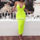 Women Sexy Bodycon Sleeveless Strap Deep V-neck Dress Hollow Out Solid Clubwear Party Long Maxi Dress Sundress 2020 New Arrival thumbnail-4