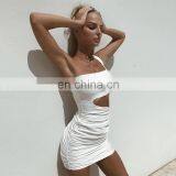 Hot Sales Women Fashion One Shoulder Casual Dresses Ladies Sexy Club Mini Dresses Women Pleated Summer Dresses thumbnail-6