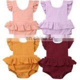 2019 Summer Line Cotton Ruffle Sleeve Baby Romper Newborn Romper Sleeveless Baby Solid Romper Bodysuit thumbnail-2
