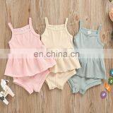 Kids Ribbed Outfit Baby Girls Summer Clothing Set Solid Color Infant Vest Tops Tutu Shorts 2pcs Clothing for 0-24m