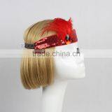 YiWu ERXI Handmade Women Hairband Red Feather Flapper Elastic Headband thumbnail-2