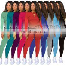 Wholesale Custom Autumn and Winter Women's New Gradient Round Neck Long-sleeved Home Casual Sports Suit Jogging Stacking Pants thumbnail-2