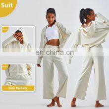 Newly Fall Waffle Adjustable Drawstring Joggers Pants High Waist Yoga Pants With Pockets thumbnail-3