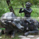 Bronze Little Boy Pasturing Cattle Statue