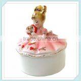 Handpainted Ceramic Valentine Blond Girl Pin Trinket Sweet Box