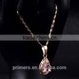 New Fashion 18K Gold Filled Pink Kundan Zircon Gems Necklace Earrings Jewelry Set thumbnail-6