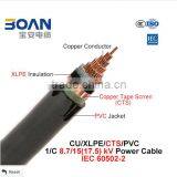 Cu/XLPE/Cts/PVC 25mm2 Power Cable 8.7/15Kv Single Core IEC 60502-2 thumbnail-1