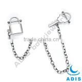 newest key and lock style ear barbell chain steel surgical barbell