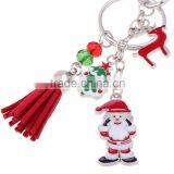 In Stock Wholesale Christmas Tree Santa Claus Key Chain Leather Tassel Charm Key Chain