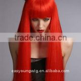 New Halloween wig with horn, Long red cheap synthetic party wigs
