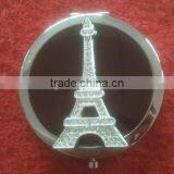 Small Black Round Compact Mirror With Decorative Eiffel Tower Decor thumbnail-1