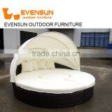 Fashionable Rattan/wicker Sun Lounger Round Sunbed With Adjustable Canopy thumbnail-1