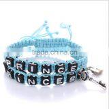 Prince & Princess Letter Charm Bracelets Diy Handmade Alphabet Charms Cord Bracelets With Adjustable Knotted thumbnail-1
