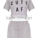 Cheap Price Custom Logo Print Ladies Pajamas Short Pyjama Summer Grey Loungwear Set thumbnail-4