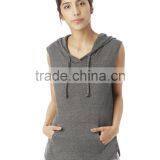 2016 Ladies Grey Plain Black Oversized Sleeveless Pullover Hoodies With Hood thumbnail-2